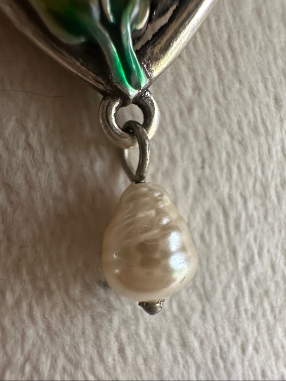 Brighton Silver-Tone Pink Enamel Rose Necklace with Pearl Drop - Picture 3 of 14